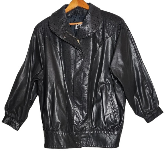 Gino Di Giorgio Leather Black Jacket. large. Vintage - Picture 1 of 16